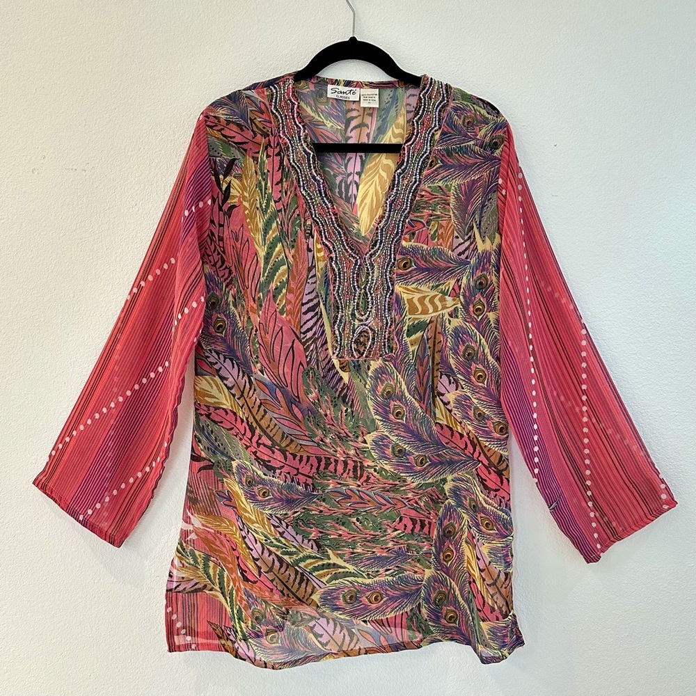 Santé Classics Boho Beaded Tunic / Swim Cover Up - Sz XL